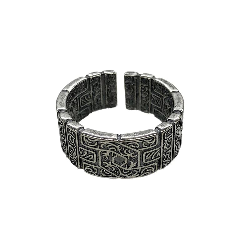 Bague rétro à motif d'herbe Tang pour hommes, couleur argent, Punk gothique, ouverte, faite à la mai