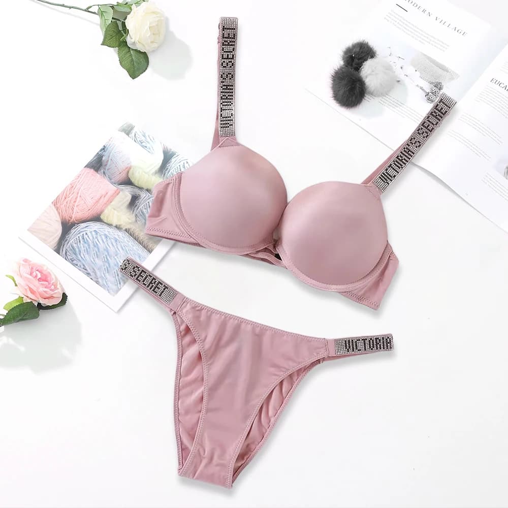Ensemble de lingerie sexy Victoria's Secret, soutien-gorge et culotte, push-up, lingerie classique p