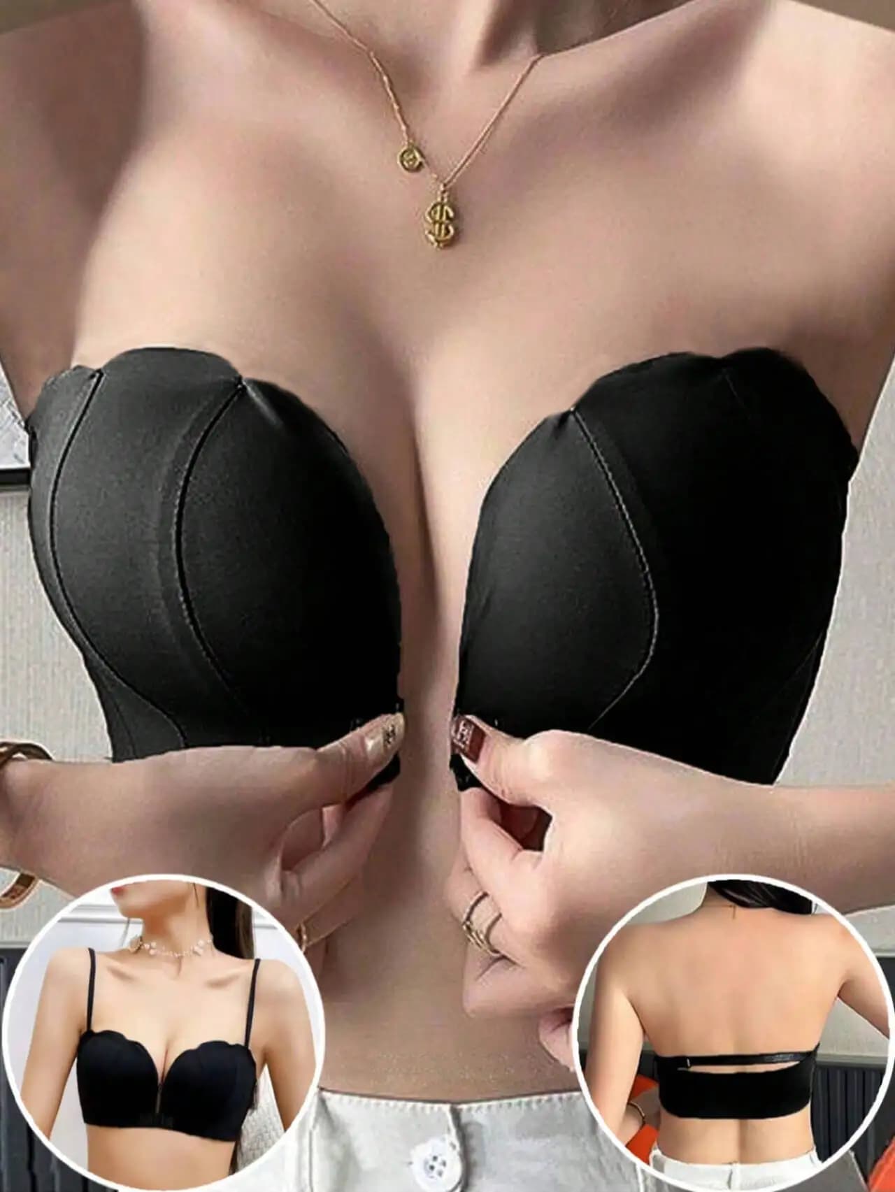 Soutien-gorge sans fil pour femme, en forme de coquille, avec boutons sur le devant et dos élégant, 
