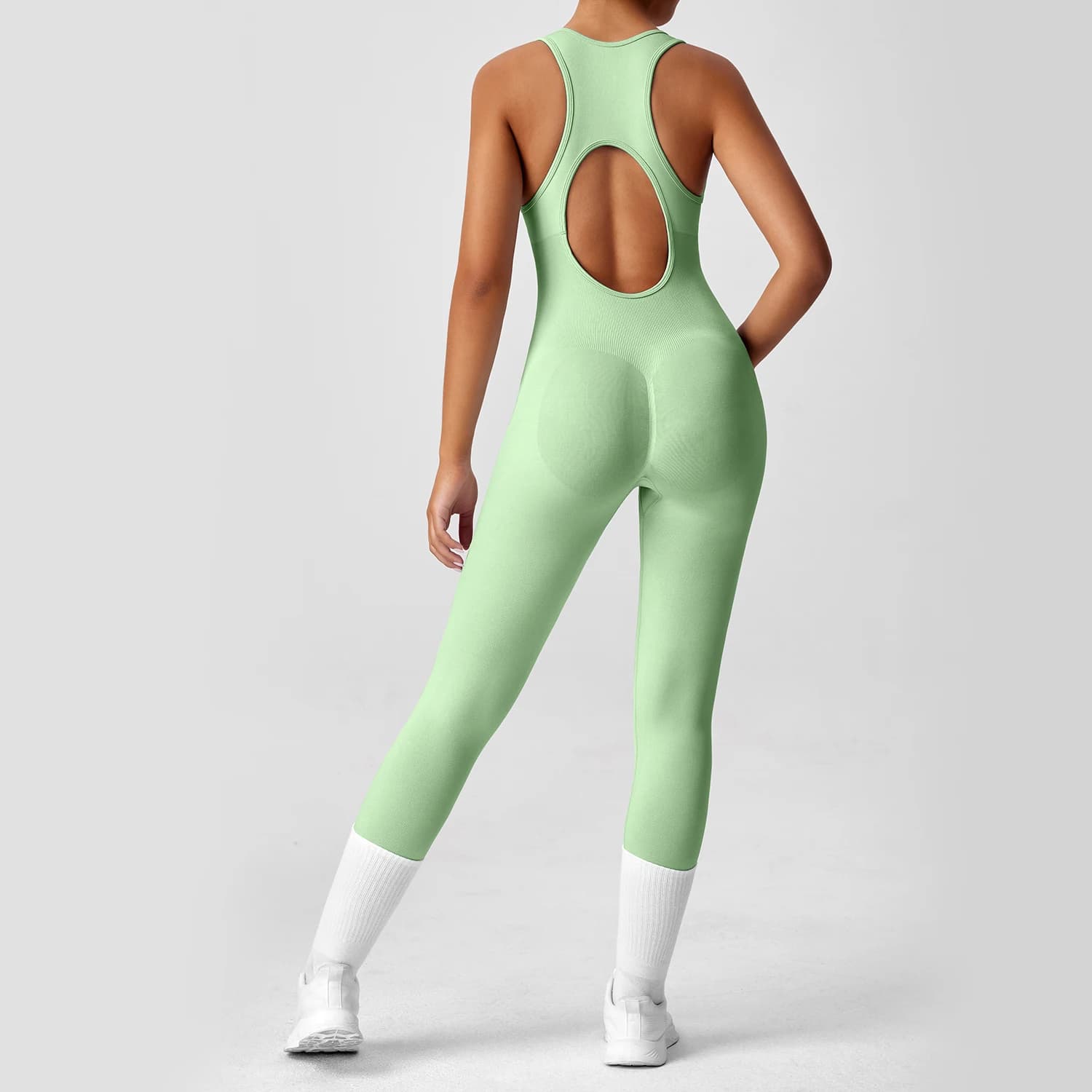 Body de yoga une pièce sans couture Peach Booty - Tenue de gymnastique de contrôle du ventre au dos 