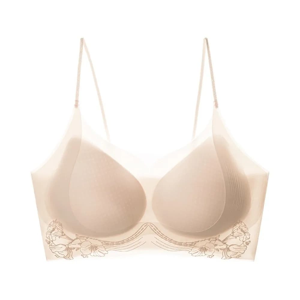 Soutien-gorge sans fil en soie glacée à motif camélia, décolleté plongeant, ajusté, pour femme, ling