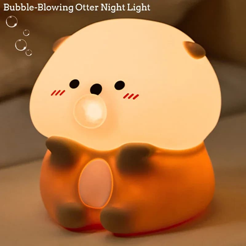 Adorable lampe de nuit en Silicone, lontra soufflant des bulles, lueur douce pour lampe de chevet, c