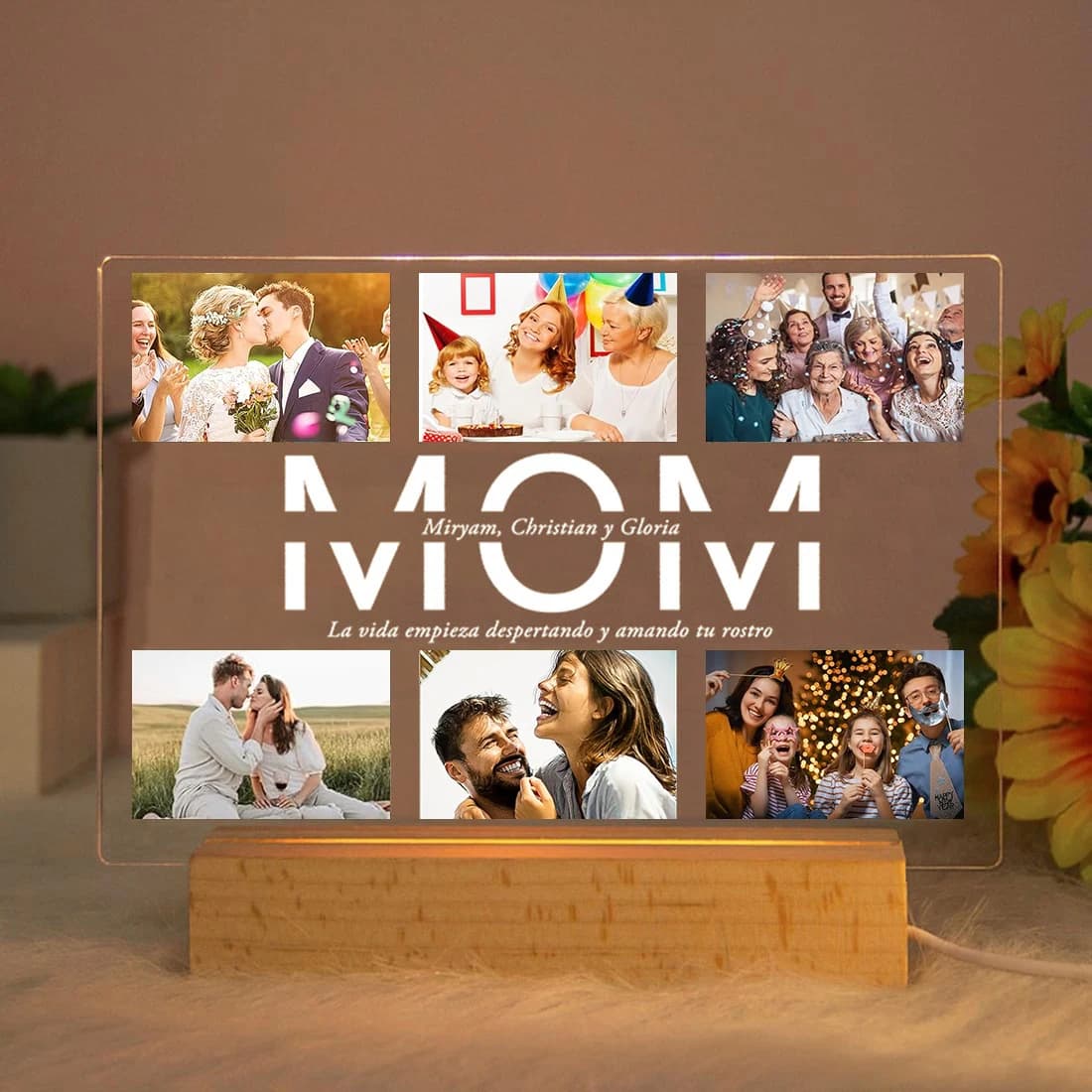 Lampe de nuit personnalisée en acrylique avec photo et texte, cadeau pour la fête des mères, décorat