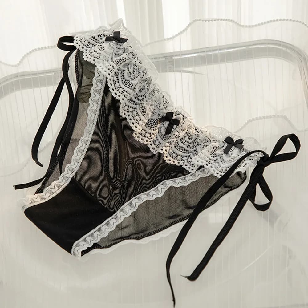 Culotte Lolita taille basse en dentelle avec nœud, entrejambe en coton, lingerie pour femme, sous-vê