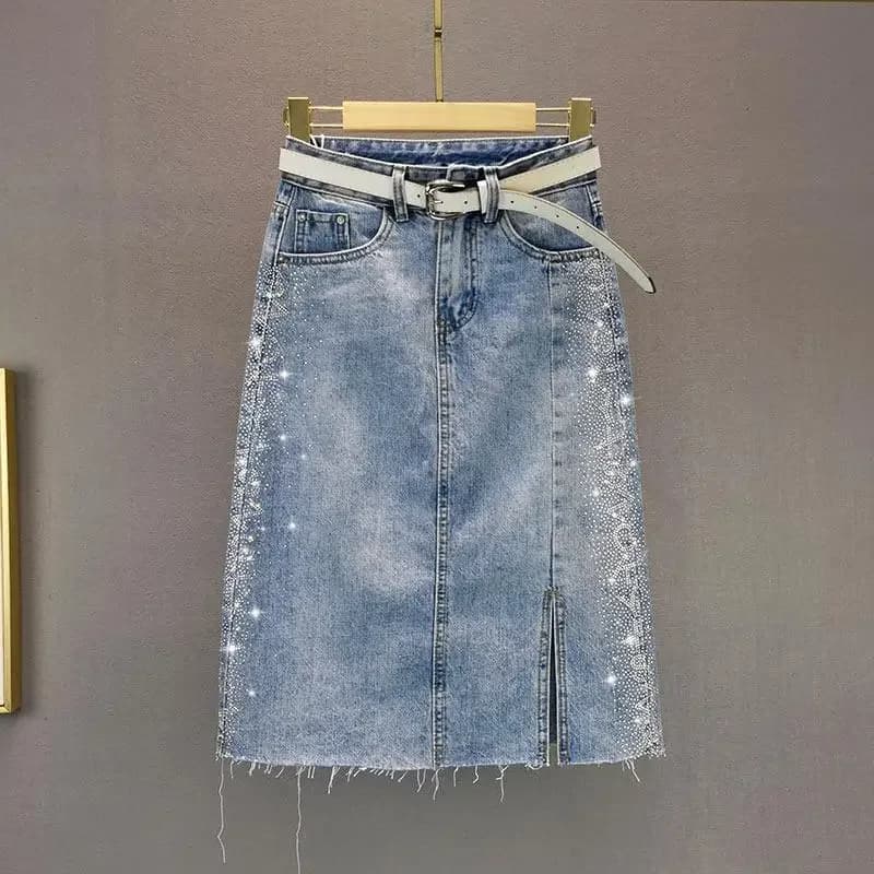 Jupes en jean pour femmes, taille haute, jupe en jean Midi avec fente, mode coréenne, esthétique, Ch