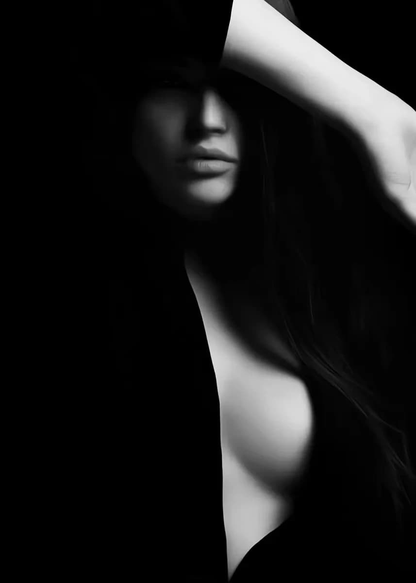 Peinture sur toile 2D – Art moderne noir et blanc : Femme fumeuse, nue et sexy – Affiches décorative