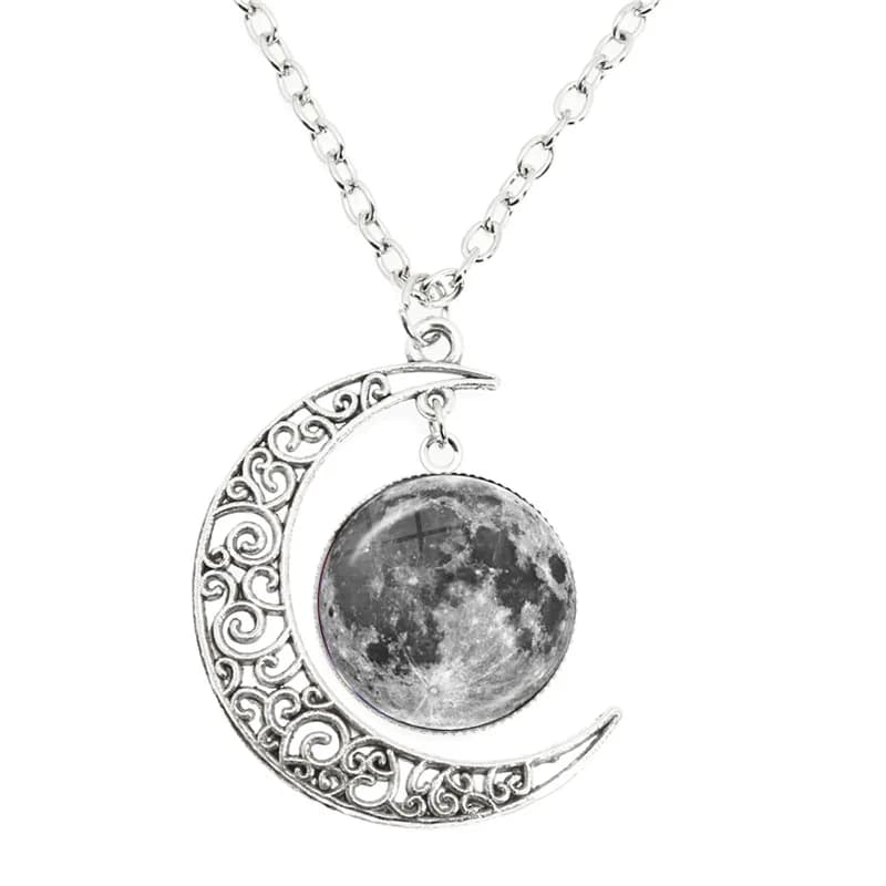 Collier Phase de la lune fait à la main, dôme en verre, pleine lune, éclipse lunaire, pendentif, bij