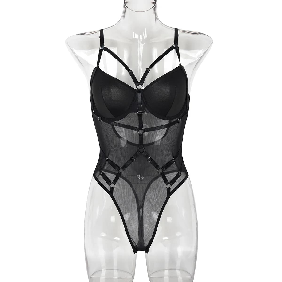 Nouveau Body en dentelle pour femme 2026 avec porte-jarretelles, haut moulant transparent en maille