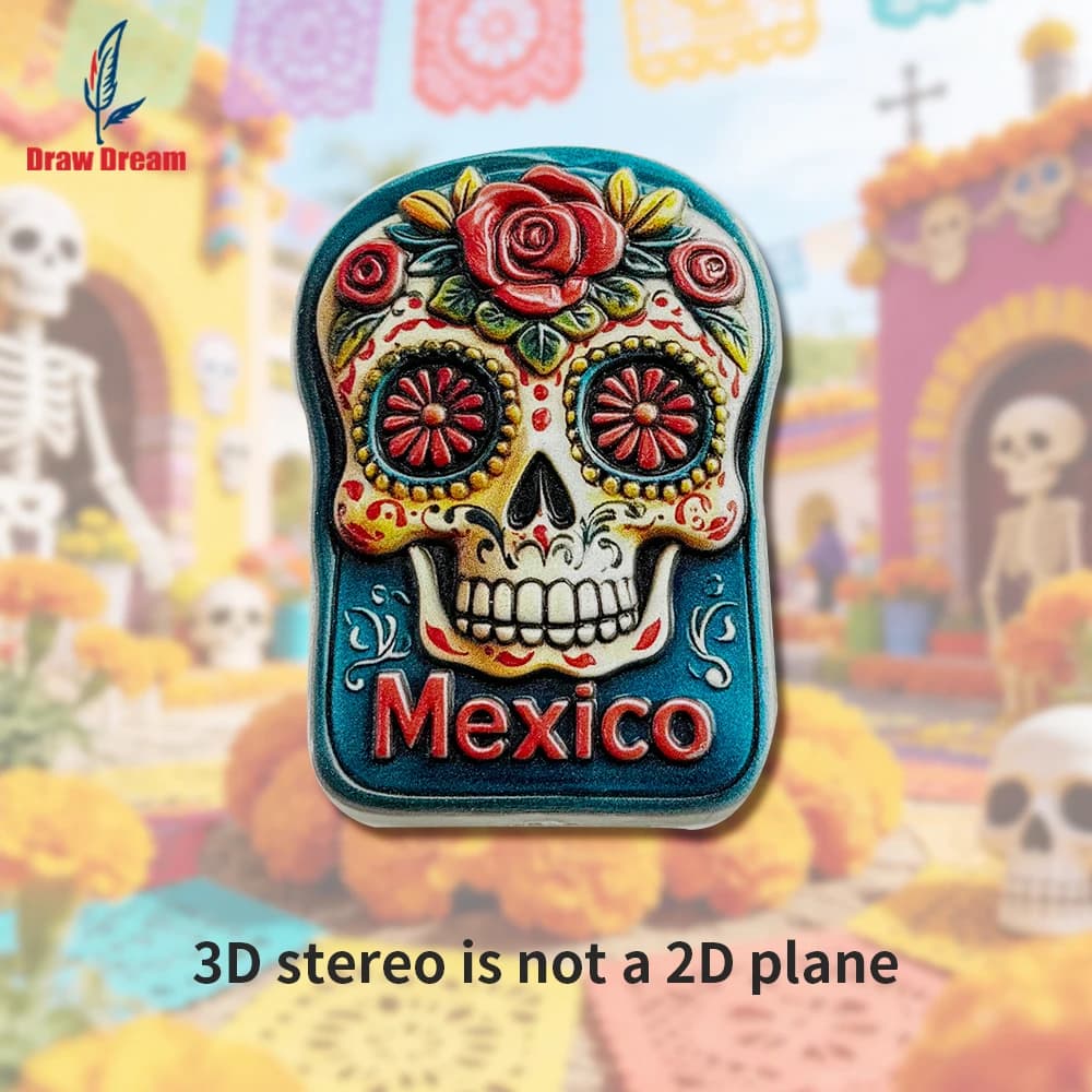 Autocollant 3D créatif de fleurs et squelettes du Jour des Morts mexicain, 1 pièce, pour réfrigérate