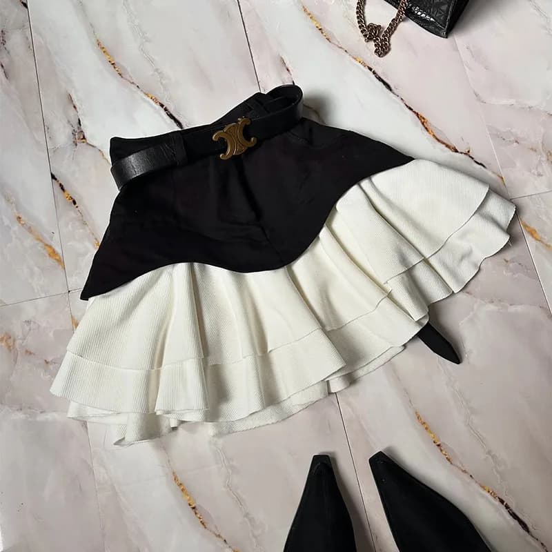 Jupe gâteau en jean pour femmes, ligne A, courte, taille haute, volants, épissure élégante, Y2k, Str
