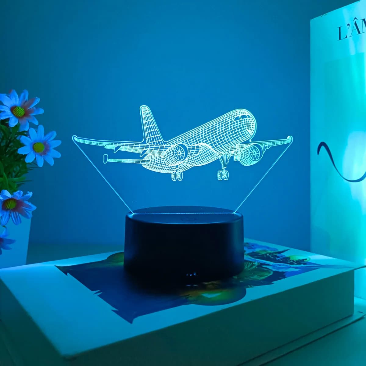 1 veilleuse 3D modèle d'avion, interface USB, collection de amateurs de vol de lampes de table cadea