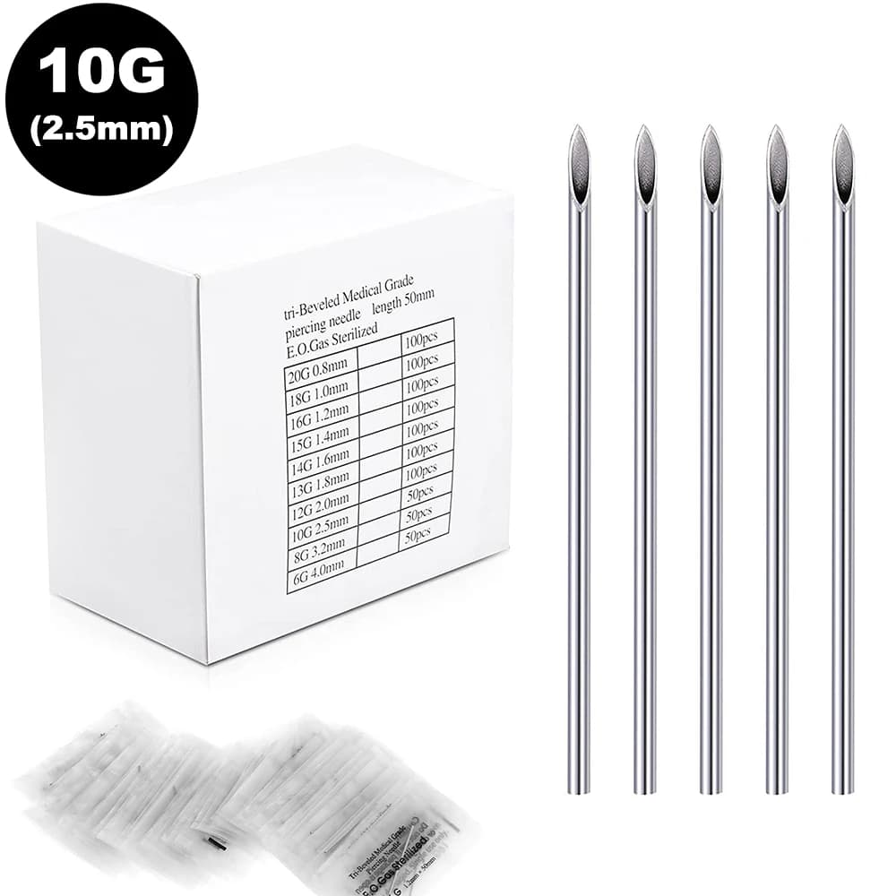 Aiguille de perçage pour le corps, 5 à 100 pièces, 10G 12G 14G 16G 18G 20G, acier chirurgical stéril