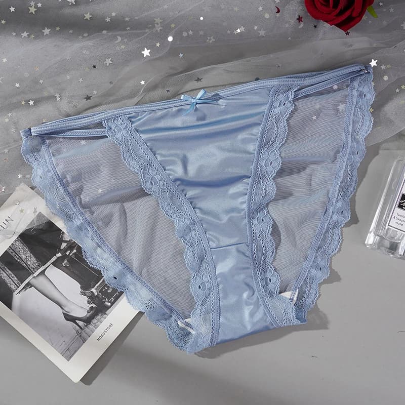 Culotte en maille Sexy pour femmes, slip ajouré en Satin, demi-paquet, sous-vêtement respirant, lége
