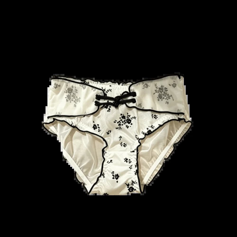 Culotte Femme Taille Basse Style Chinois avec Volants et Boucles, en Maille Transparente et Soie Gla