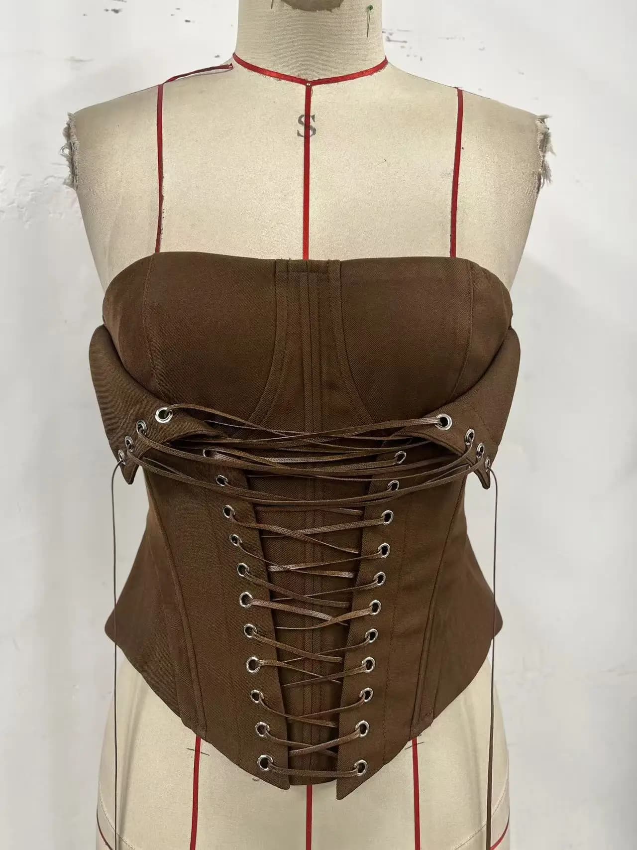 Corset en arête de poisson avec cravate en corde, Camisole Sexy sans bretelles, mode d'été, Bustier 