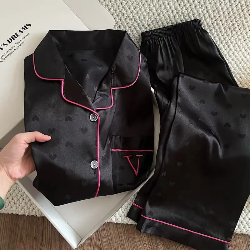 Pyjamas pour femmes, pyjamas en soie glacée à manches courtes, ensemble de pyjamas pour femmes, vête