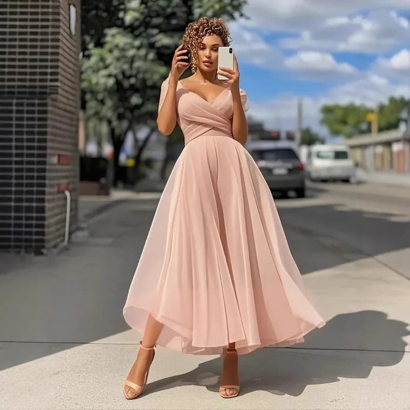 Femmes élégantes Corset invité mariage longue robe Sexy col en V plis fluide soirée remise des diplô