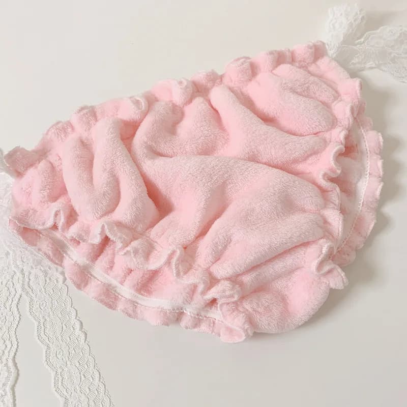 Femmes Sexy rose flanelle dentelle slips nœud papillon gonflé toucher chaud épais doux Lolita culott