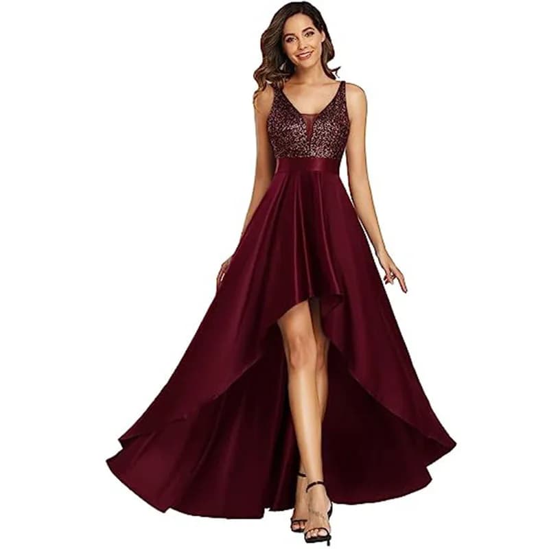 Robe de soirée dorée, col en v, ligne a, courte devant et dos Long, nouvelle collection automne