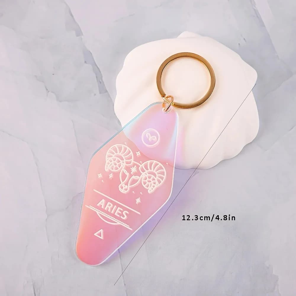 Porte-clés en acrylique à changement de couleur, signes du zodiaque, cadeau pour hôtel, porte-clés, 