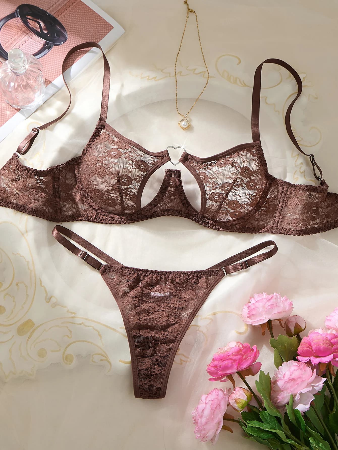 Ensemble soutien-gorge et culotte au Design élégant, avec boucle en cœur Unique, sous-vêtements conf
