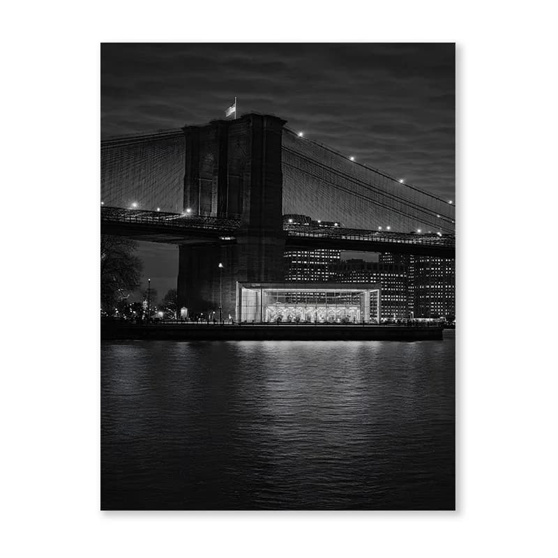 Affiche de paysage nocturne de la ville de New York, noir et blanc, pont de Brooklyn, skyline de Man