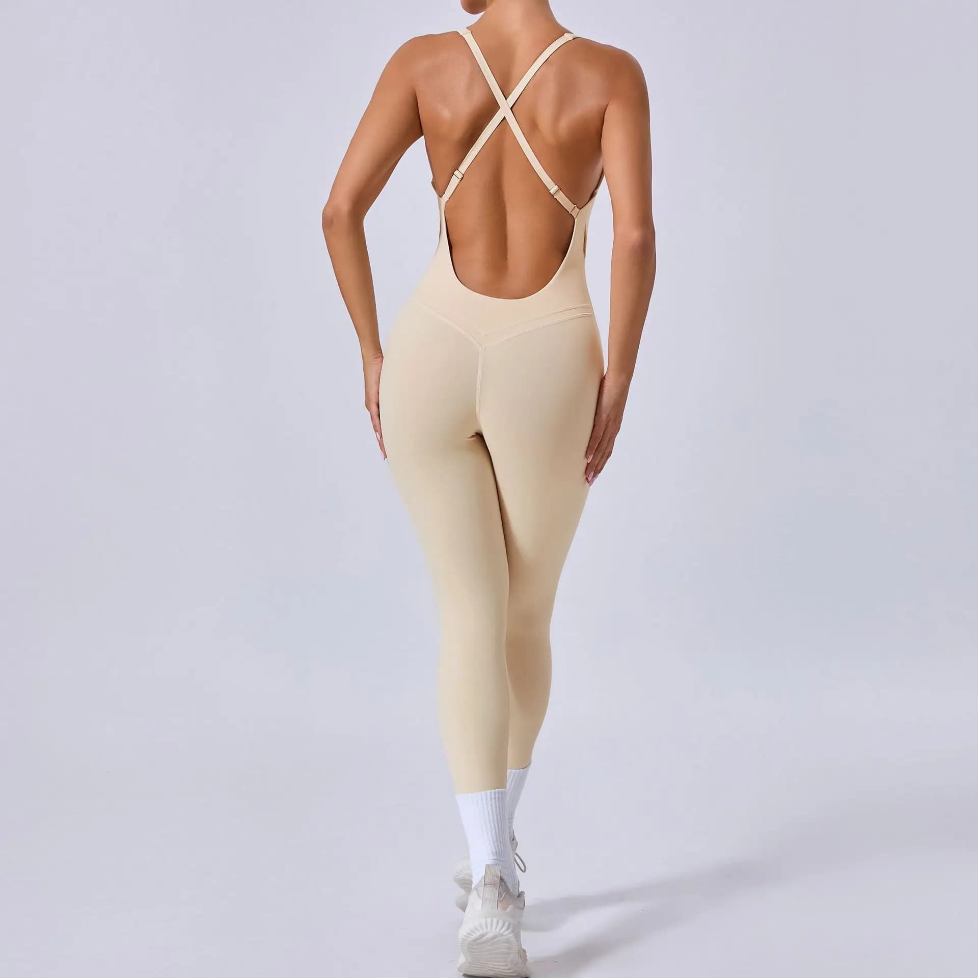 Combinaison une pièce à dos croisé pour femmes, ensemble d'entraînement, de fitness, de yoga, vêteme