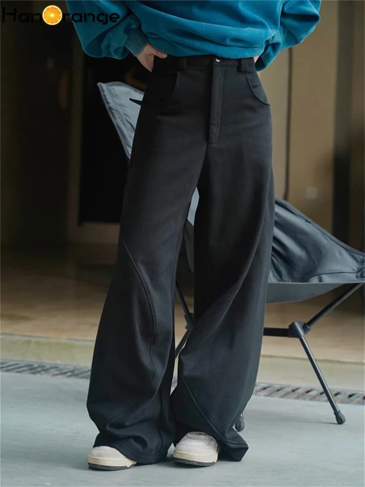 Pantalon décontracté HanOrange 2026 hiver taille haute coupe large tricoté épais et ample à profil t