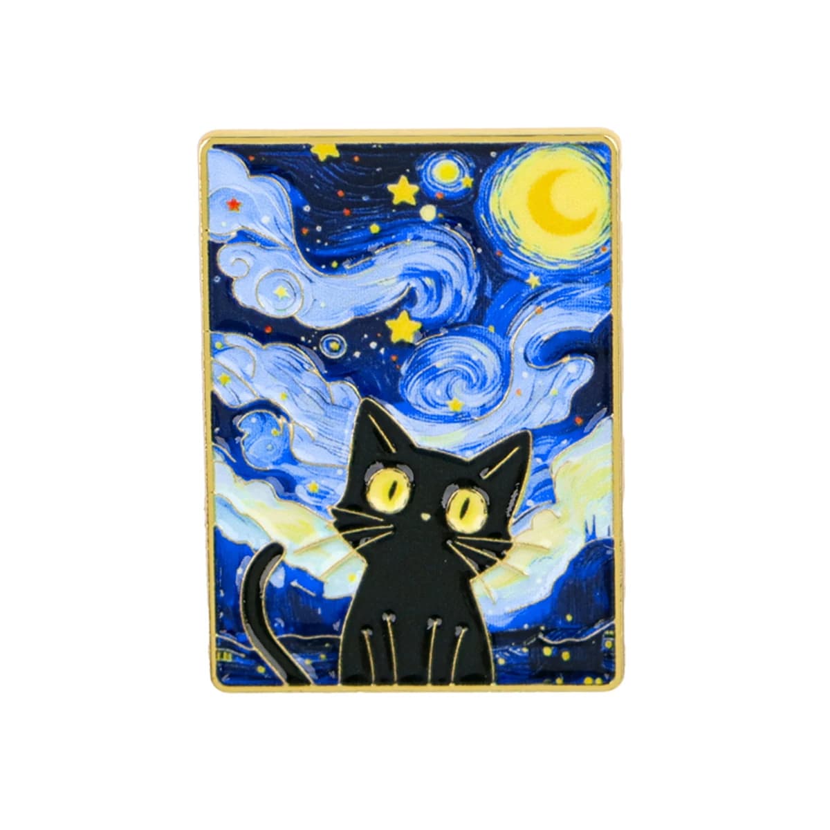 Broche émaillée Chat de Nuit étoilée de Van Gogh, motif animaux mignons, pour vêtements, accessoires