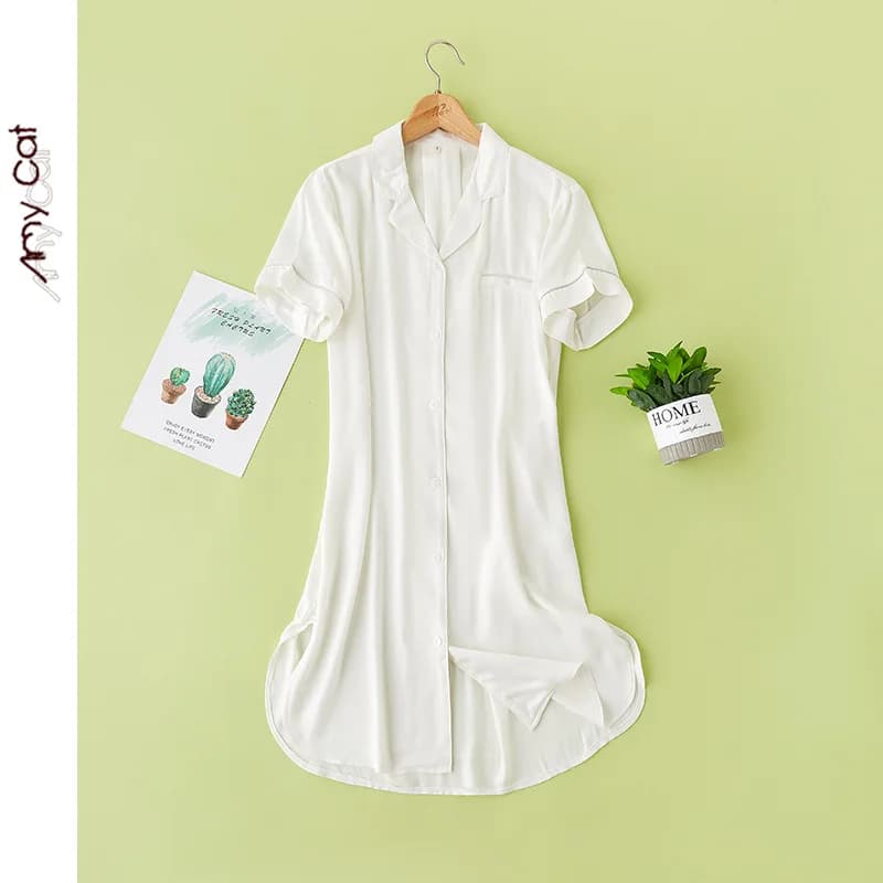 Chemise de nuit d'été en Viscose douce et soyeuse pour femmes, chemise de nuit respirante à boutons,