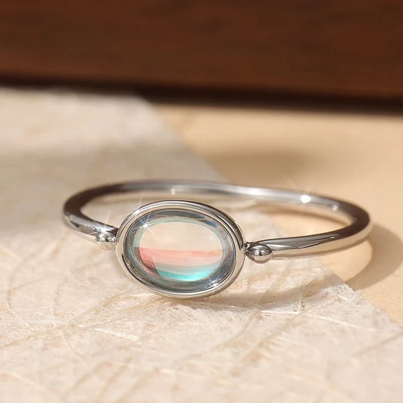 Bague en pierre de lune incrustée à la main en cuivre Vintage, bague minimaliste pour femmes, bague 
