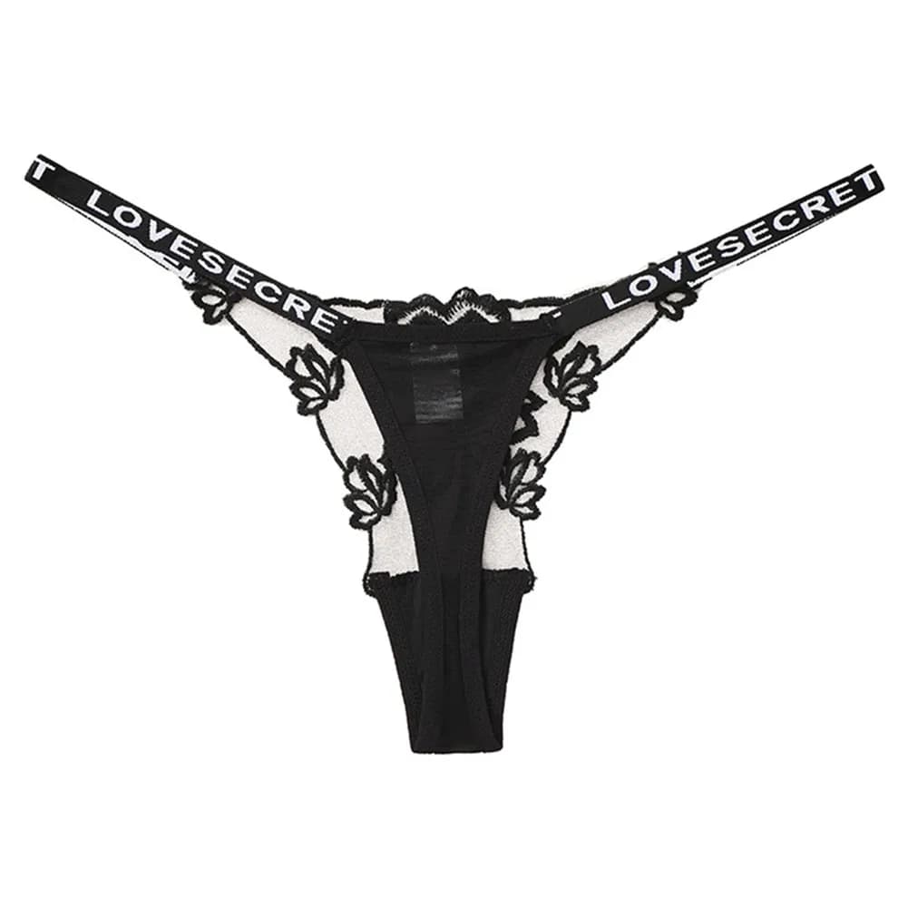 Culottes sexy pour femmes, string en dentelle, maille transparente brodée, sous-vêtements taille bas