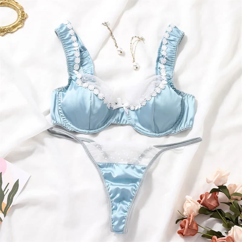 Ensemble de soutien-gorge en Satin pour femmes, Lingerie Sexy de luxe, sous-vêtements épissés en den