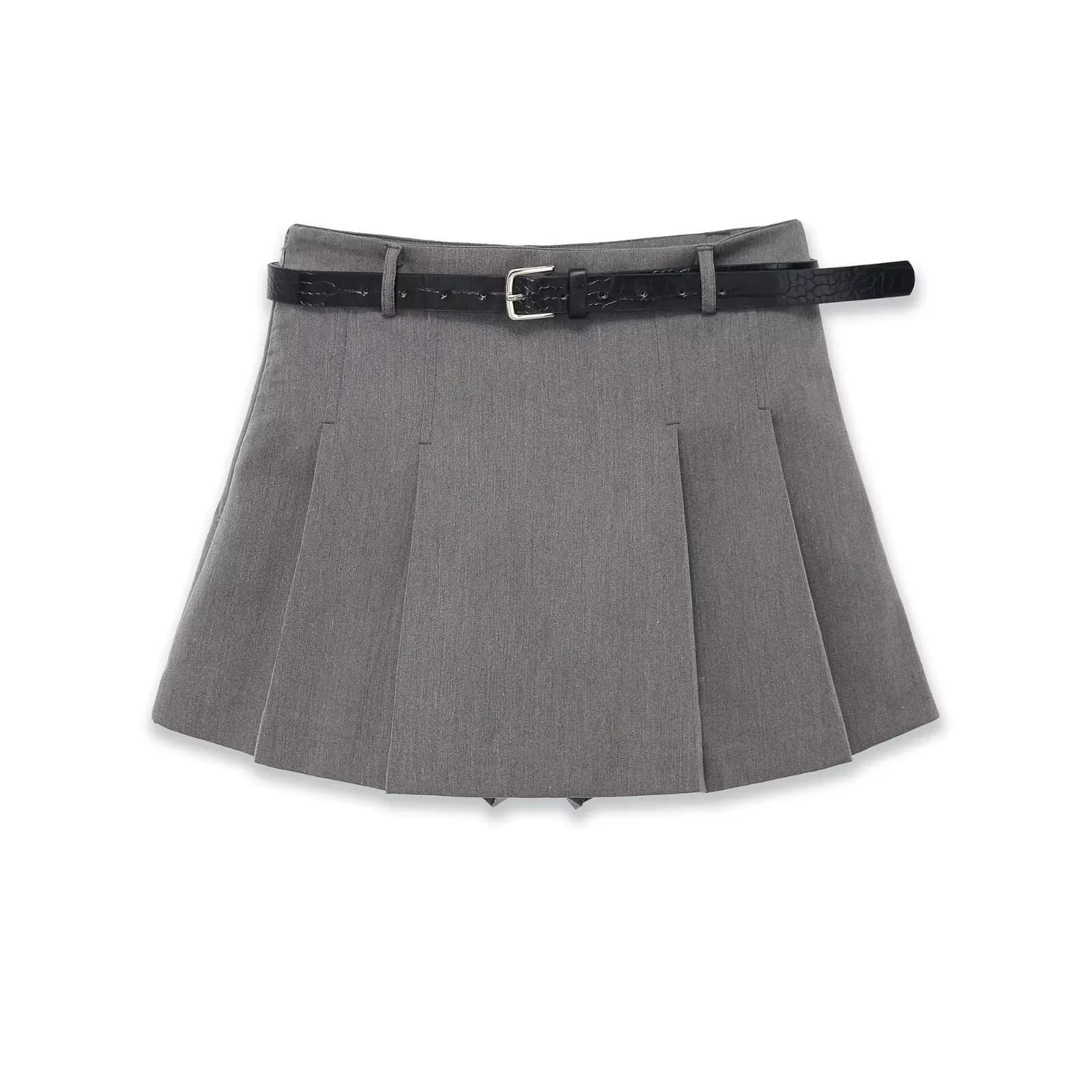 HH femmes mode polyvalent taille moyenne jupe-culotte plissée avec ceinture tempérament féminin haut