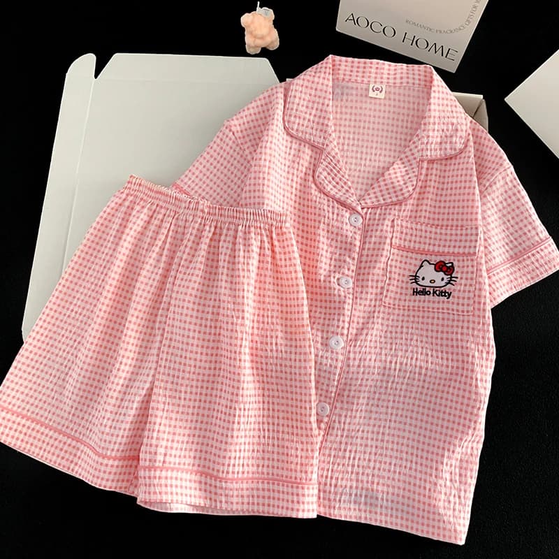 Pyjama pour femme HELLO KITTY, ensemble cardigan en coton nuage d'été à manches courtes