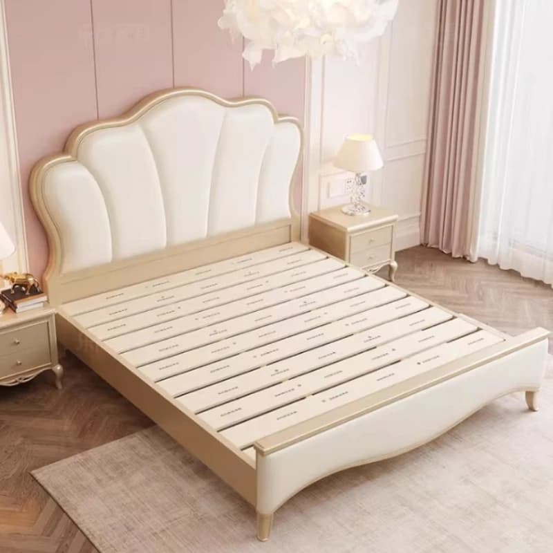 Lit rembourré avec support en bois, style français, 150x200cm, avec tables de chevet, pour enfants e