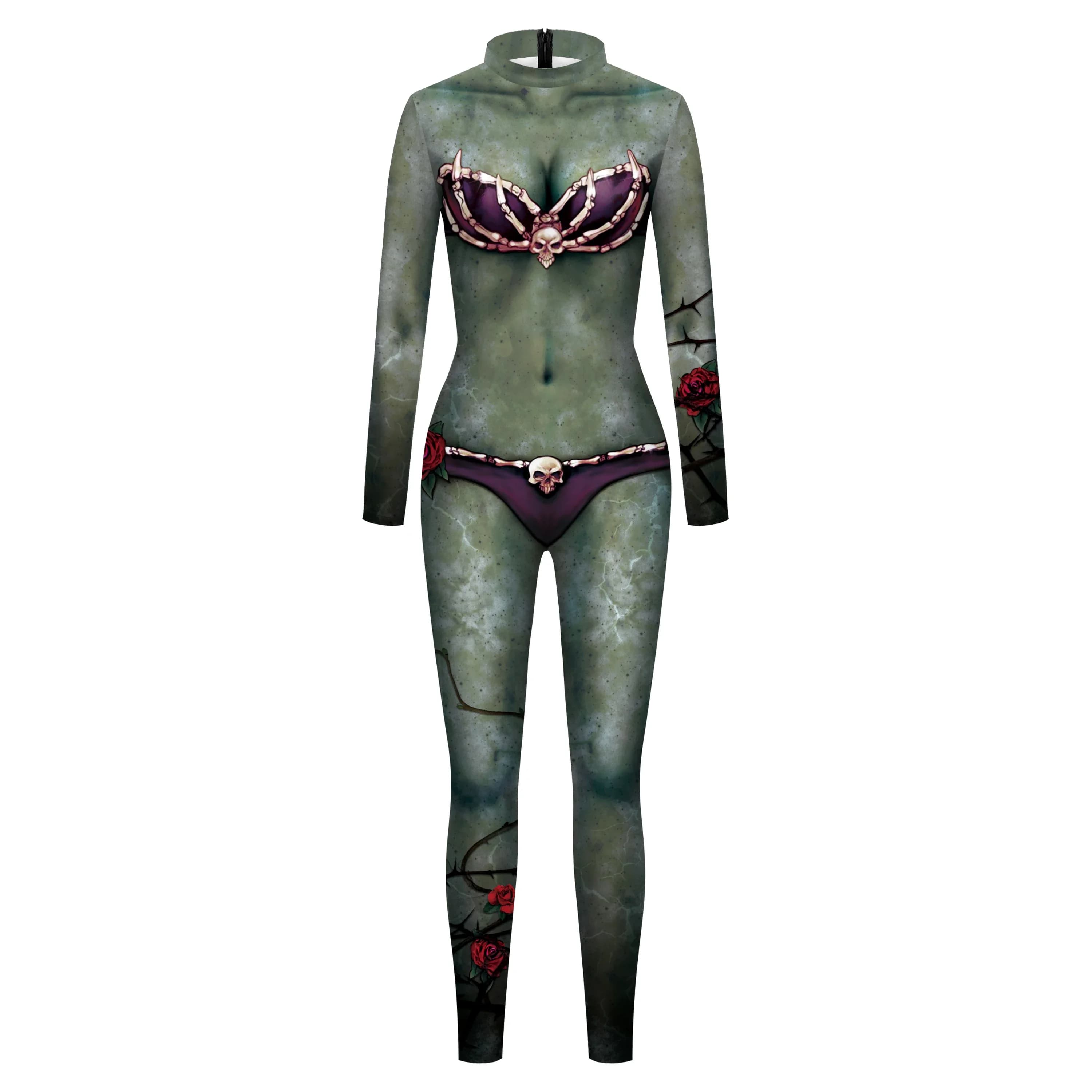 Costume de Cosplay d'halloween pour femmes, body imprimé d'horreur, déguisement de fête, moulant imp