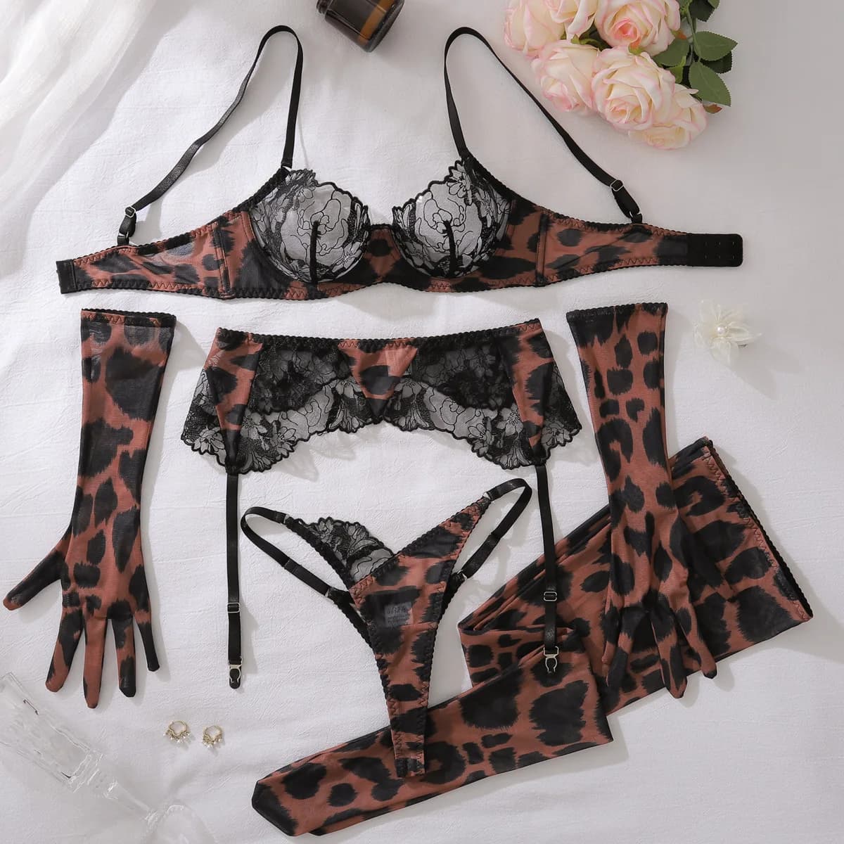 Costume léopard pour femmes, Lingerie Ultra Sexy en dentelle, Patchwork, intime, Sexy, complet avec 