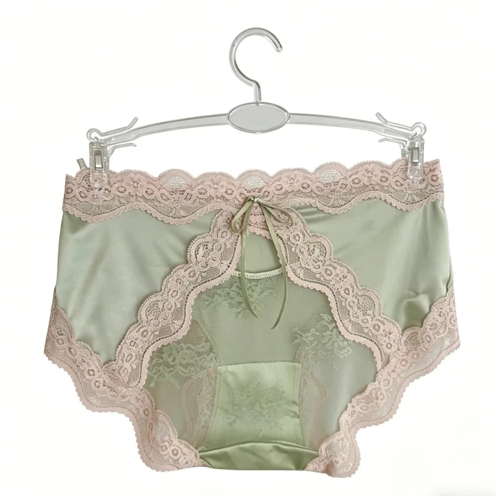 Culottes en satin à taille mi-haute style français avec dentelle, culottes transparentes à nœud en m
