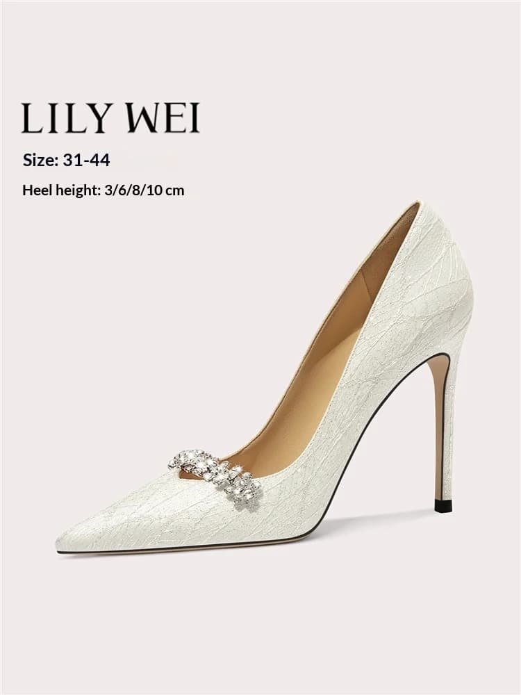 Talons hauts printemps pointu paillettes peu profondes strass chaussures de mariage robe de banquet 