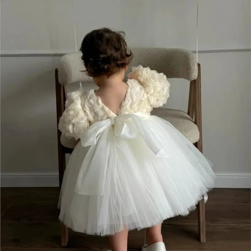 Robes Champagne pour petites filles, robe de princesse Tutu à fleurs 3D, tenue de fête, Costume form