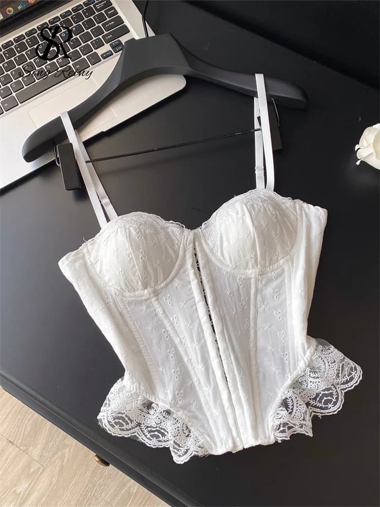 SINGREINY broderie Lingerie haut Corset dames sangle à lacets Shapwear glamour Camisole français den