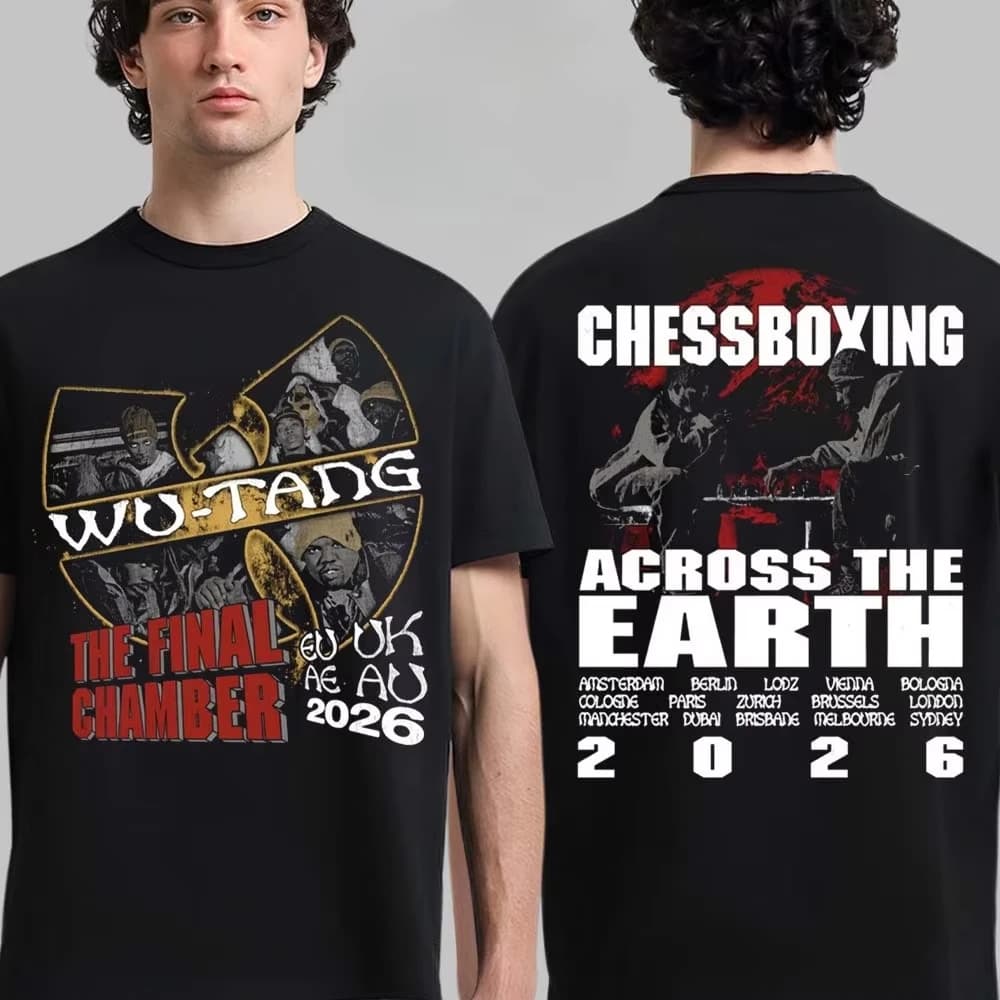 T-shirt graphique Wu-Tang Clan The Final Chamber 2026 Tour avec logo photo de groupe, style Hip Hop 
