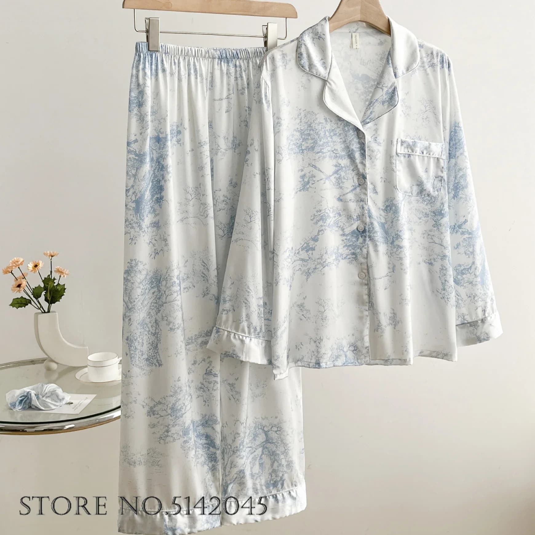 Pyjama femme 2 pièces ensemble mode noir glace vêtements de nuit en soie pantalon costumes vêtements