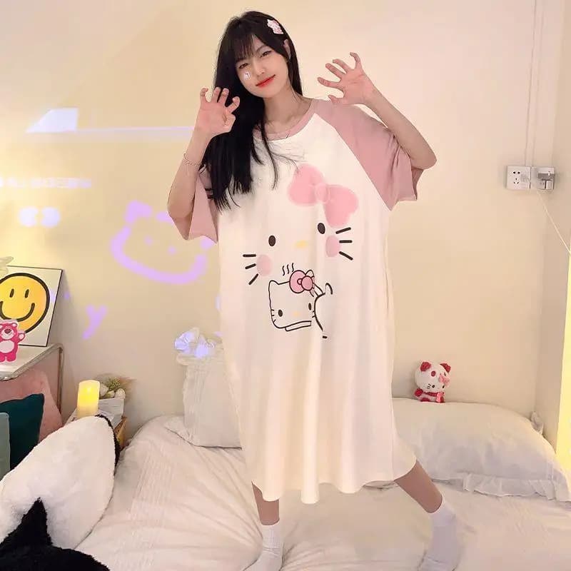 Nouvelle Robe de Nuit Hello Kitty Douce et Mignonne pour Femme, Version Coréenne, Col Rond, Coupe Am