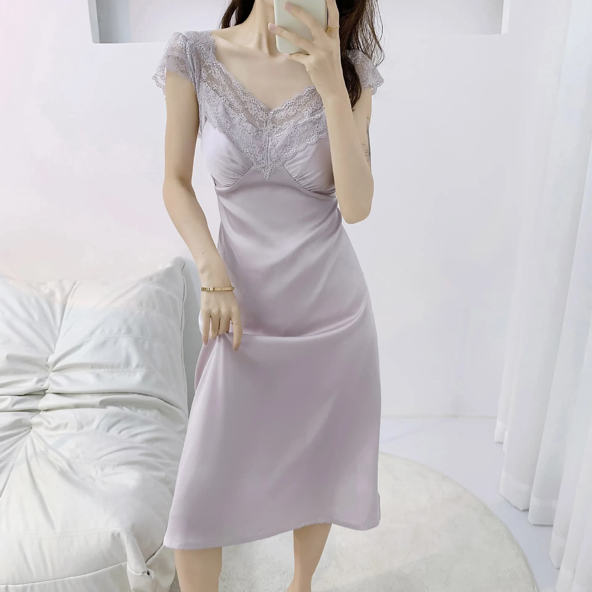 Sexy col en v profond chemise de nuit maison robe de chambre longue robe de nuit vêtements de nuit e