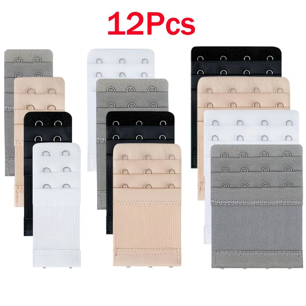 Lot de 12 rallonges de soutien-gorge, crochets extensibles pour accessoires de lingerie, élastiques