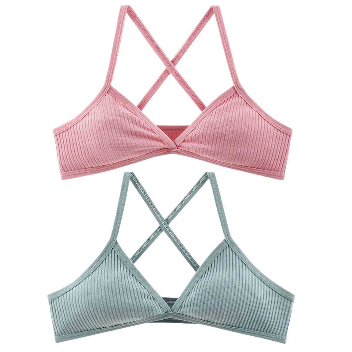 Ensemble de 2 bralettes triangulaires côtelées à dos croisé pour femme, à fines bretelles, respirant