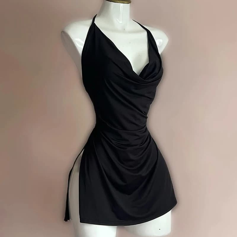 Robe de soirée dos nu à bretelles fendues, chemise de nuit sexy, jupe de rue rétro, col en V, linger