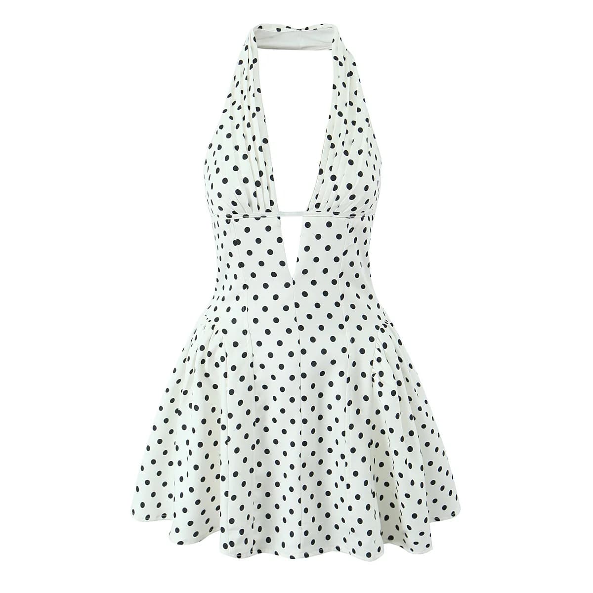 YENKYE-Robe trapèze dos nu à pois pour femmes, Mini robes, Robe d'été, Col licou en V profond, Mince